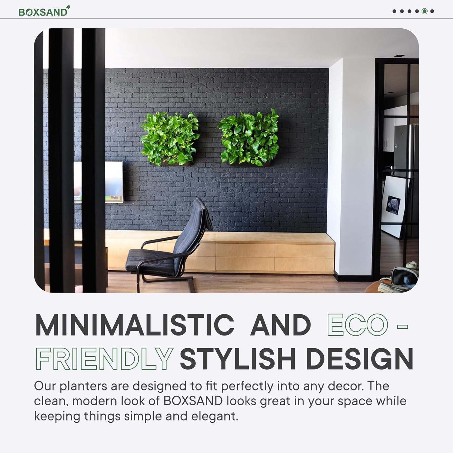 BOXSAND-6 Vertical Wall Planter (12"x26", Black with Round Pots) – Living Wall for 6 Plants, Indoor/Outdoor Vertical Garden System, Easy 2-Screw Install