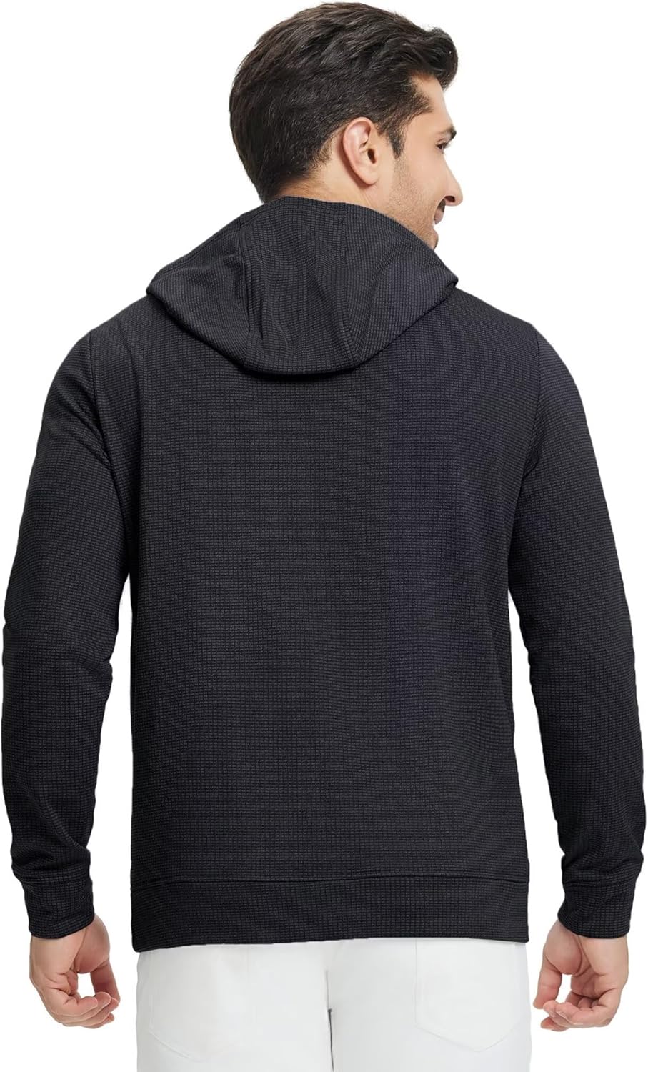 M MAELREG Mens Hoodies Pullover Fleece Warm Lightweight Grid Texture Athletic Golf Hooded Sweatshirt with Kangaroo Pocket - Image 3