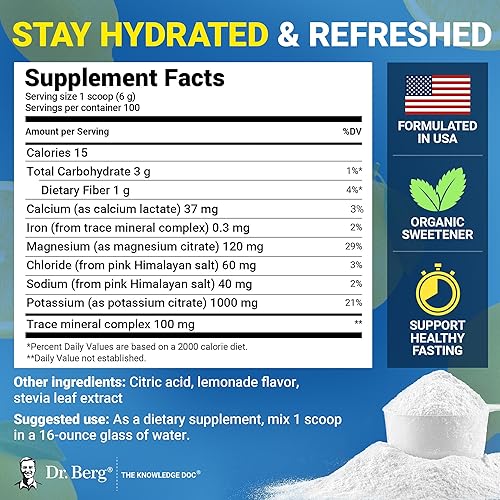 Miniatura 10 de Dr. Berg Zero Sugar Hydration Keto Electrolyte Powder - Mejorado con 1,000 mg de potasio y sal rosa real del Himalaya (no sal de mesa) - Suplemento