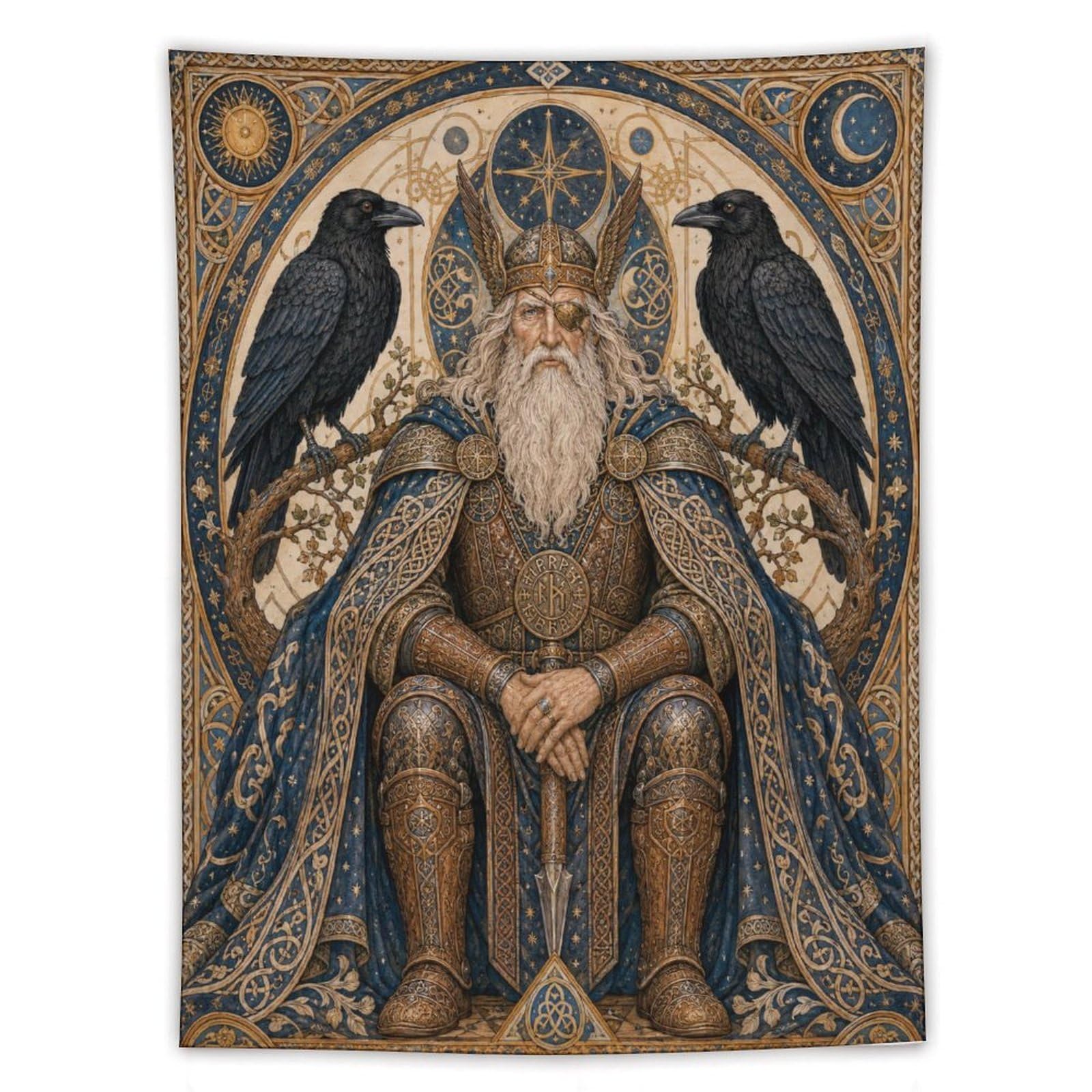 W7C8U2X3 Norse Odin with Ravens Wall Tapestry, Art Nouveau, Reading Corner