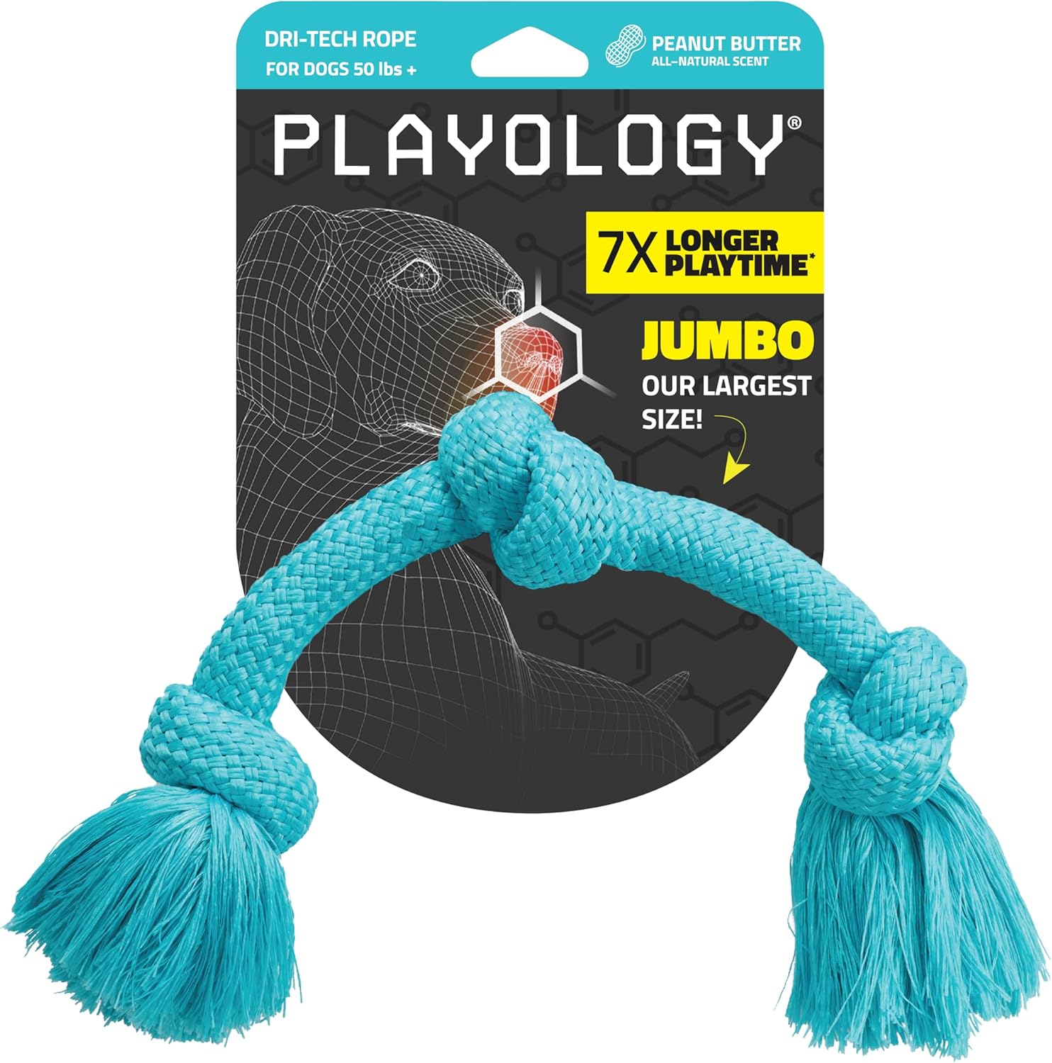 Playology Dri Tech Rope Dog Chew Toy for Large to X-Large Dogs 50lbs & up | Engaging, All-Natural Peanut Butter Scented Blue Dog Toy for Tough Chewers | Easy to Clean | Interactive and Non-Toxic