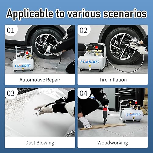 Miniatura 7 de Quiet Air Compressor Portable, 70 dB, Silent and Electric for Car and Bike Tires, Nail Gun, and Pneumatic Tools, Garage, Shop, or Mechanic