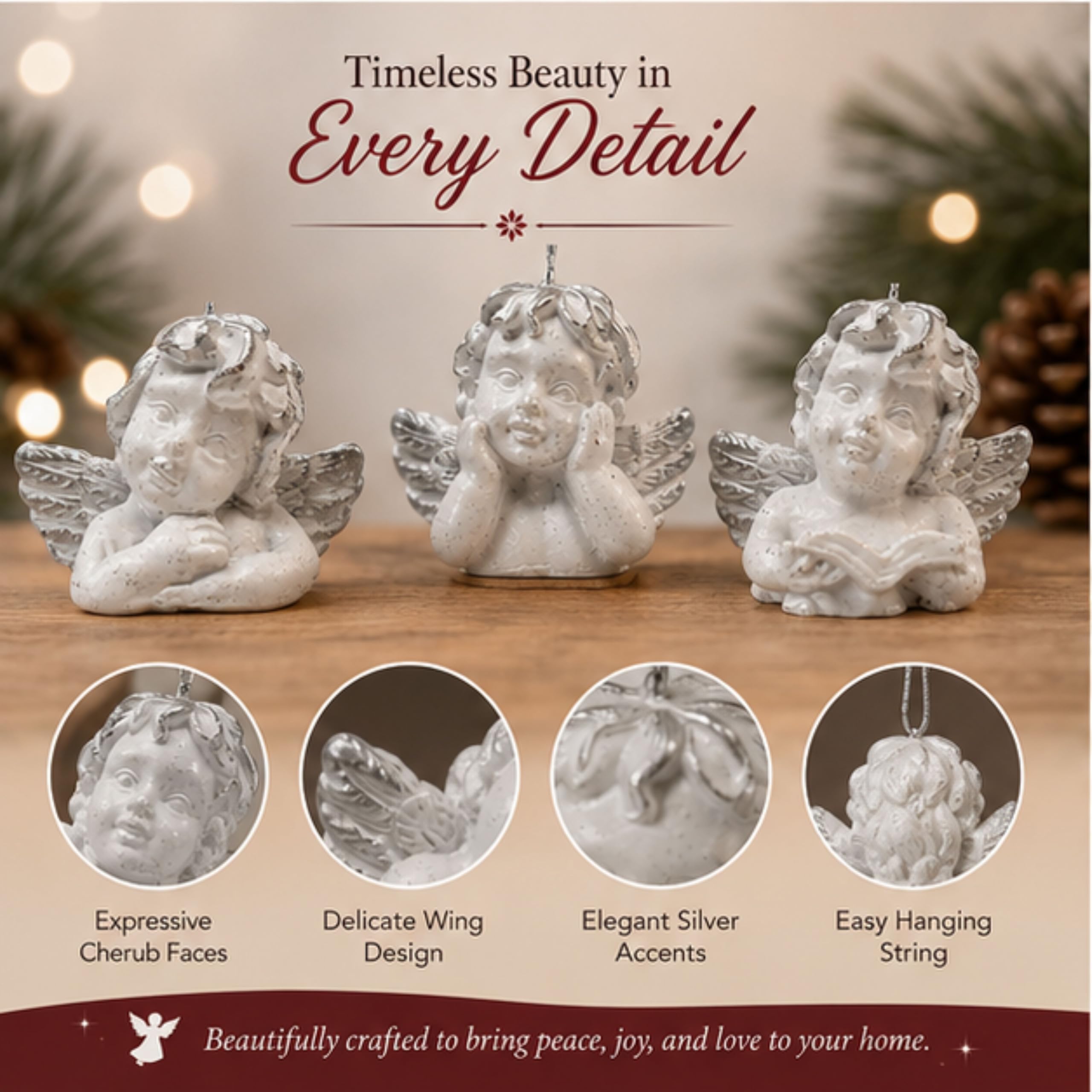 BANBERRY DESIGNS Mini Angel Cherub Christmas Ornaments - Set of 12 Miniature Angels Assorted Poses - Painted Bright White with Silver Accents - Approx. 1 Inch
