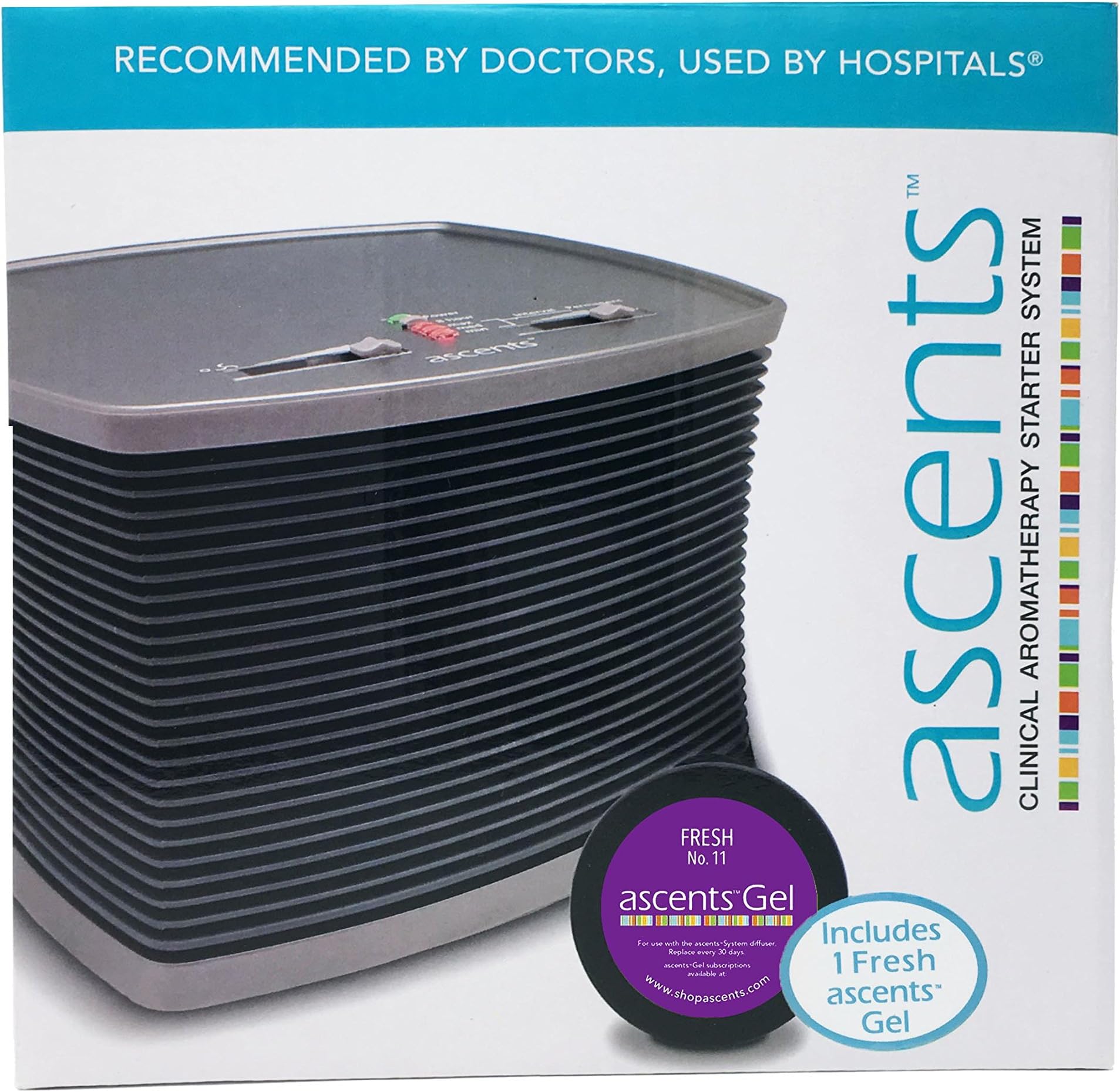Ascents Professional Aromatherapy Diffuser + Fresh No. 11 Ascents Essential Oil Gel. 100% Natural Air Freshener + Hypoallergenic Malodor Mitigation For 30 Days and Spaces Up to 600 Square Feet