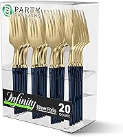 Vista 243 de Party Bargains Disposable Plastic Black Gold Cutlery Set, Infinity Modern Design Utensils, 40 Pack: 16 Forks, 8 Knives, 16 Spoons