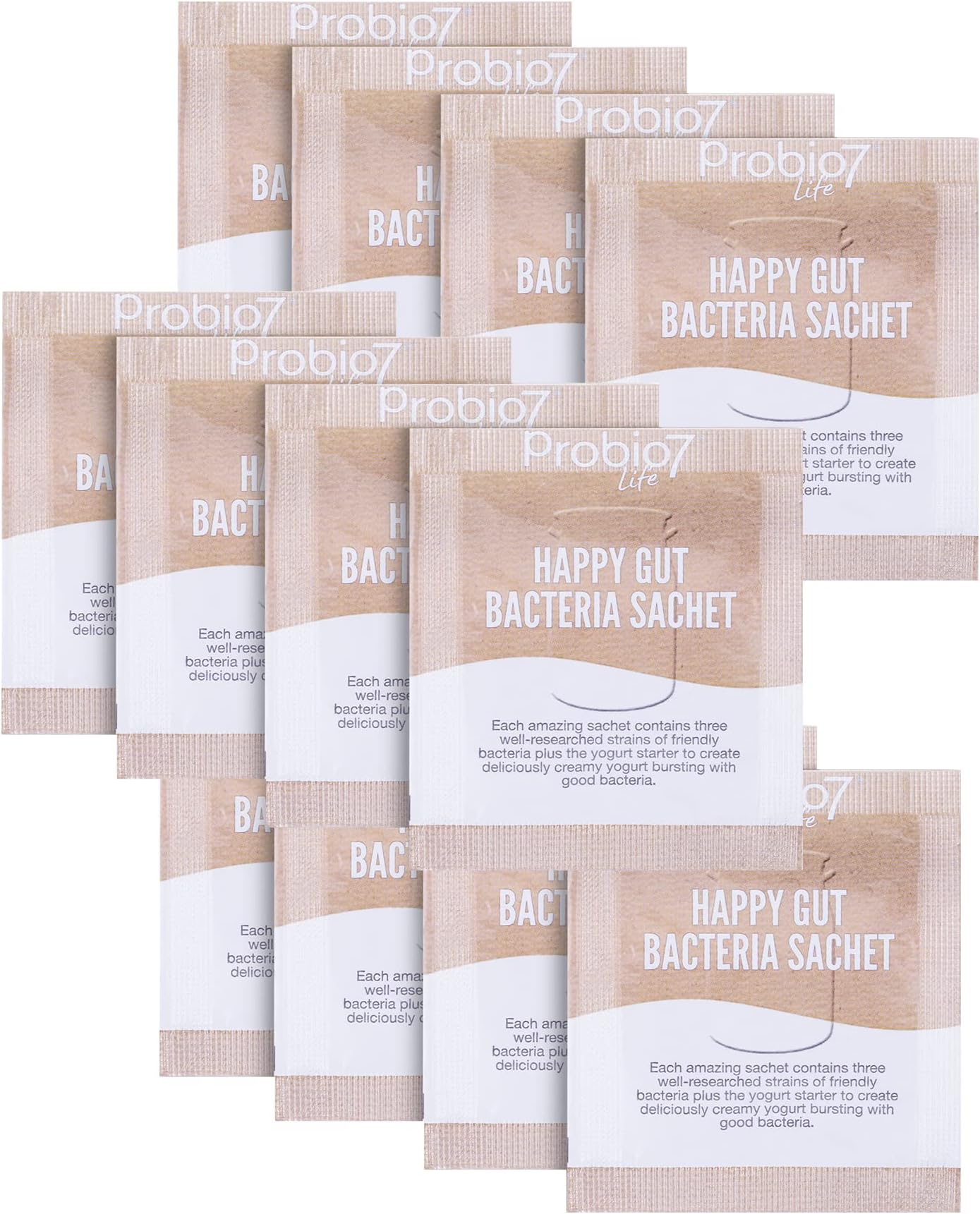 Probio7 Happy Gut Yogurt Starter Culture - 12 Sachets. Probiotic Sachet, With 3 Strains Of Friendly Bacteria, Lactobacillus Rhamnosus. Gluten Free Bacteria Sachets (Pack 12)