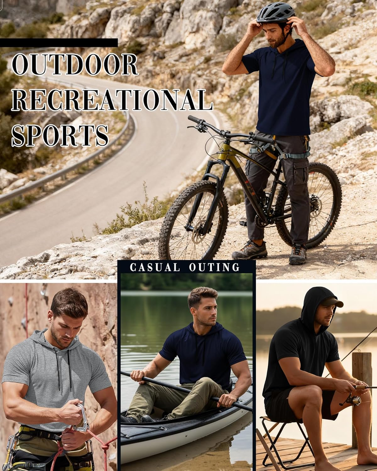 Ficerd 3 Pack Big and Tall Men's Hoodie Short Sleeve Workout T Shirts Casual Running Athletic Pullover Sweatshirt - Image 4