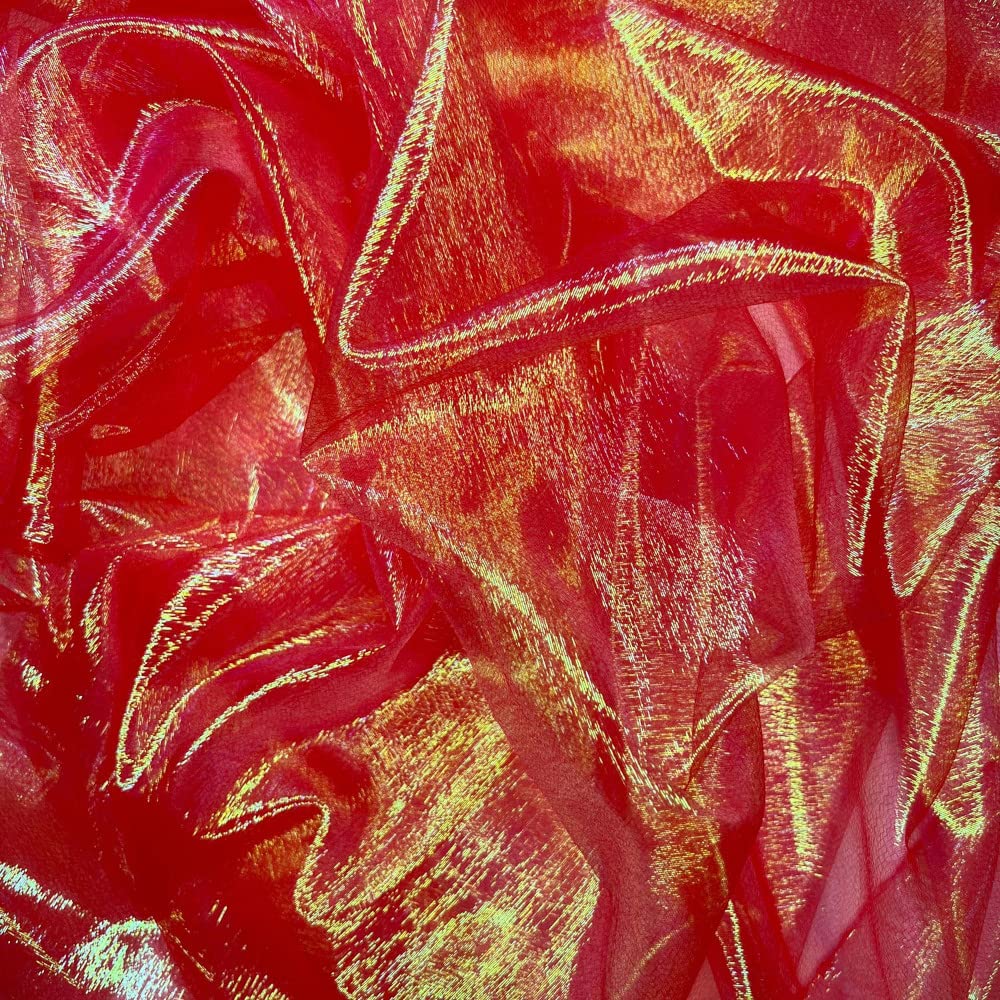 Oh Sew Crafty Limited Red Shimmer Organza Fabric Pearlescent Iridescent Bridal Wedding Veil 130Cm Wide Sold Per Metre (Red)