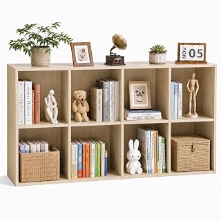 8 Cube Storage Organizer with Back Panel, Cube Bookshelf, Natural