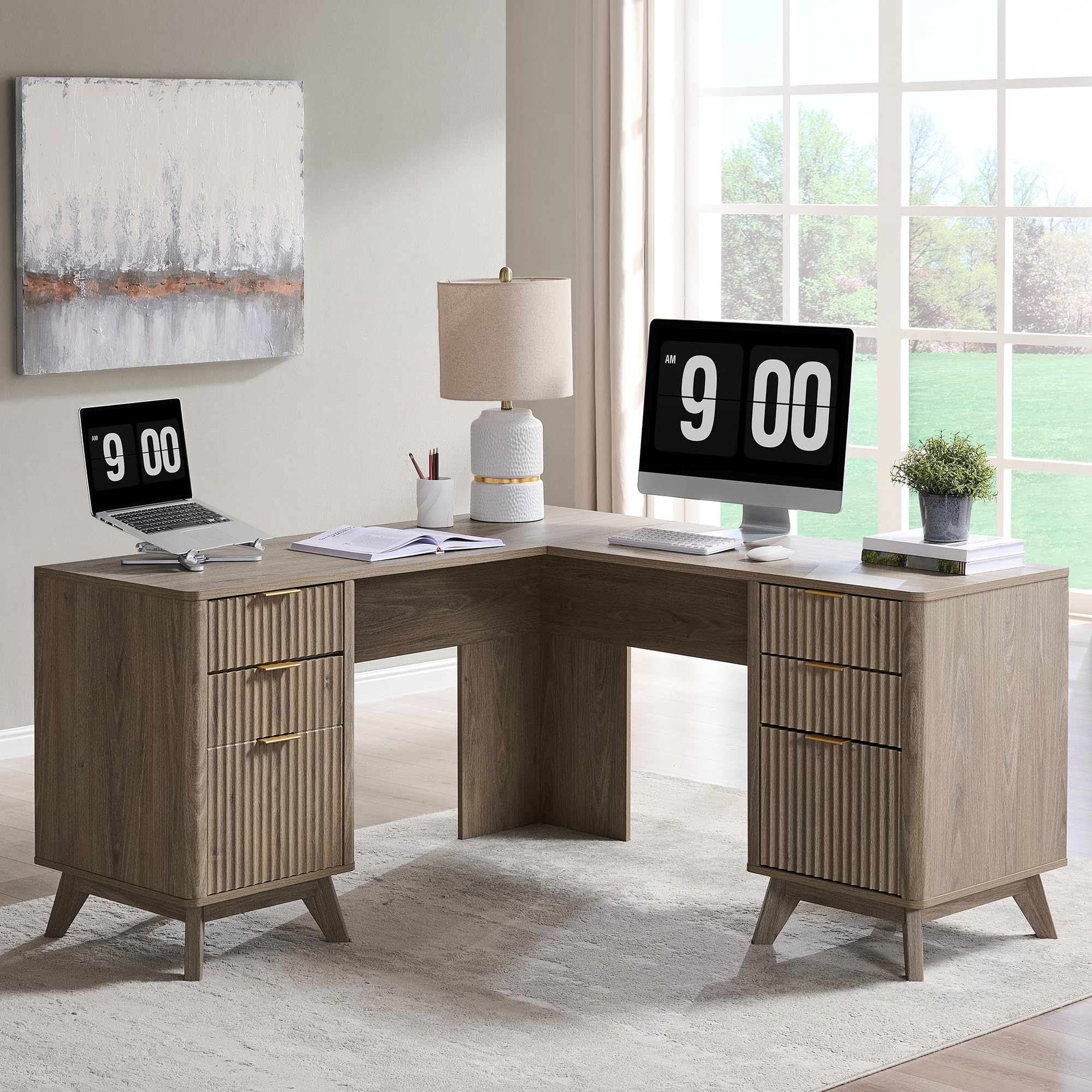 Amazon.com: T4TREAM 60-Inch Modern Fluted L-Shaped Executive Desk