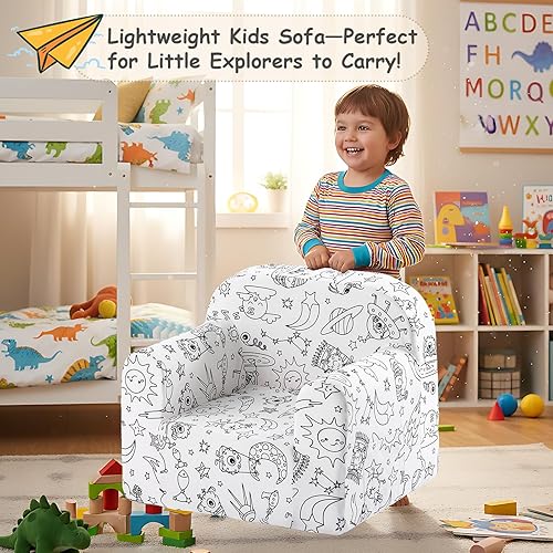 Miniatura 82 de Tiita Silla para niños, cómodo sofá plegable para niños, sofá ligero para niños con asa de transporte y bolsillos laterales, reposabrazos de espuma