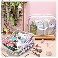 Vista 4 de Sweetude 10 piezas de gran capacidad transparente bolsa de maquillaje iridiscente de viaje bolsa de plástico transparente PVC bolsa de plástico