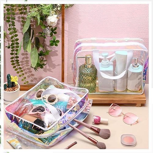 Miniatura 2 de Sweetude 10 piezas de gran capacidad transparente bolsa de maquillaje iridiscente de viaje bolsa de plástico transparente PVC bolsa de plástico