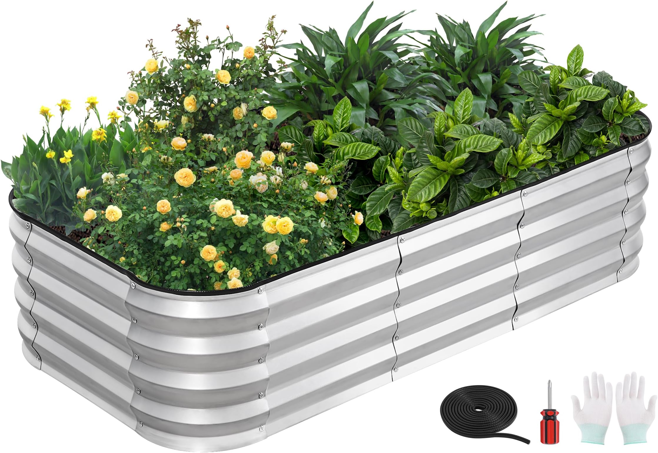 GoCampDirect3-in-1 Modular Raised Garden Bed Kit - Adjustable Sizes (4x2x1ft, 3x3x1ft, 5x1x1ft) - Heavy Duty Galvanized Steel Planter Box with Bracing Rods & Gloves for Vegetables, Fruits, Flowers