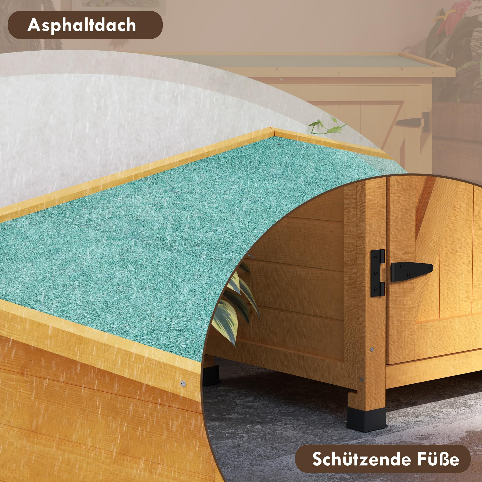 Outsunny Gartenschrank, Geräteschuppen aus Holz, Wetterfest Geräteschrank mit 2 Türen, Werkzeughaus mit Asphaltdach, Werkzeugschrank für Garten, Terrasse, 110 x 55 x 117 cm, Gelb