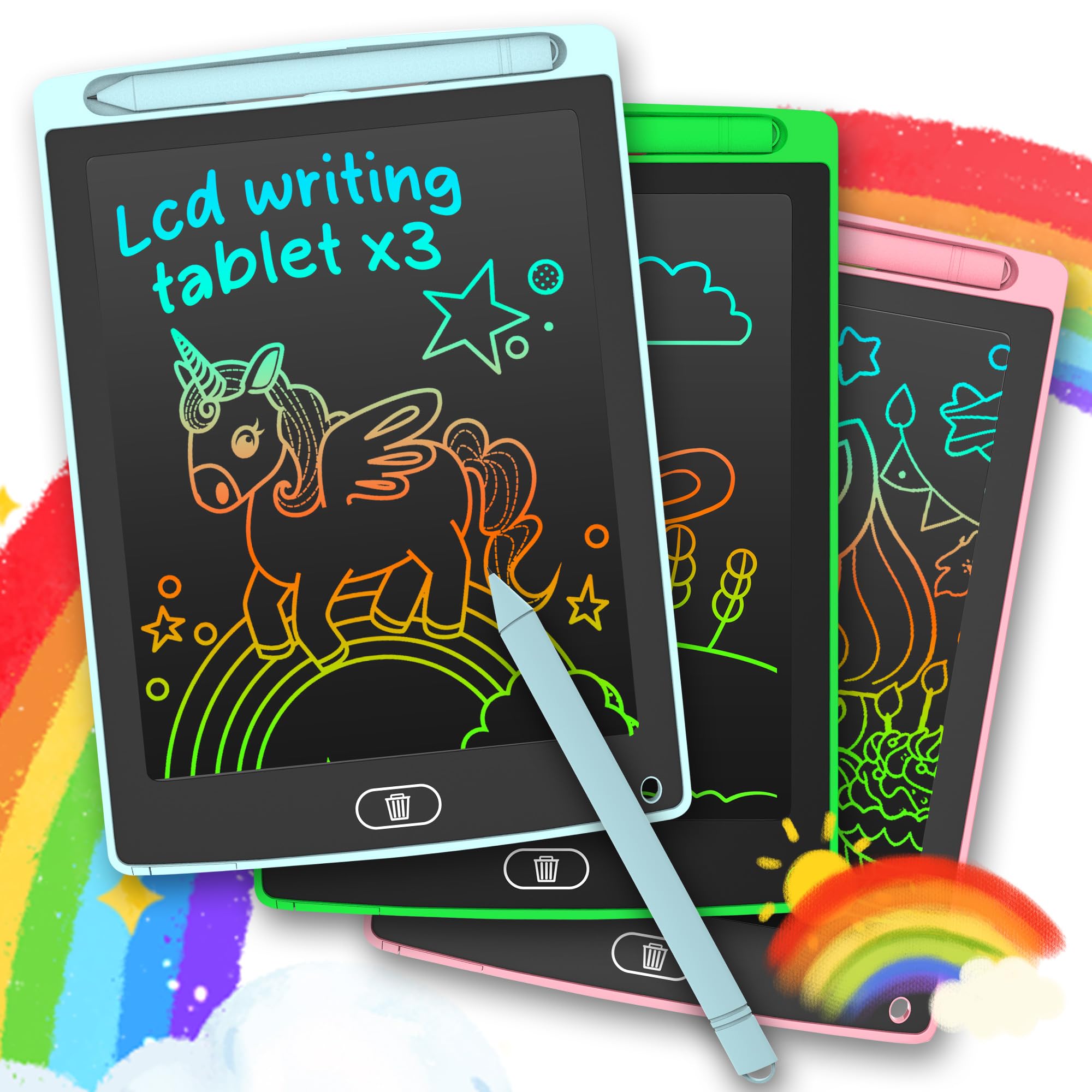3 Pack LCD Writing Tablet, Colorful Toddler Drawing Tablet Doodle Board for Kids, Erasable Reusable Electronic Drawing Pad, LEYAOYAO Educational and Learning Toy for 3-6 Years Old Boy and Girl