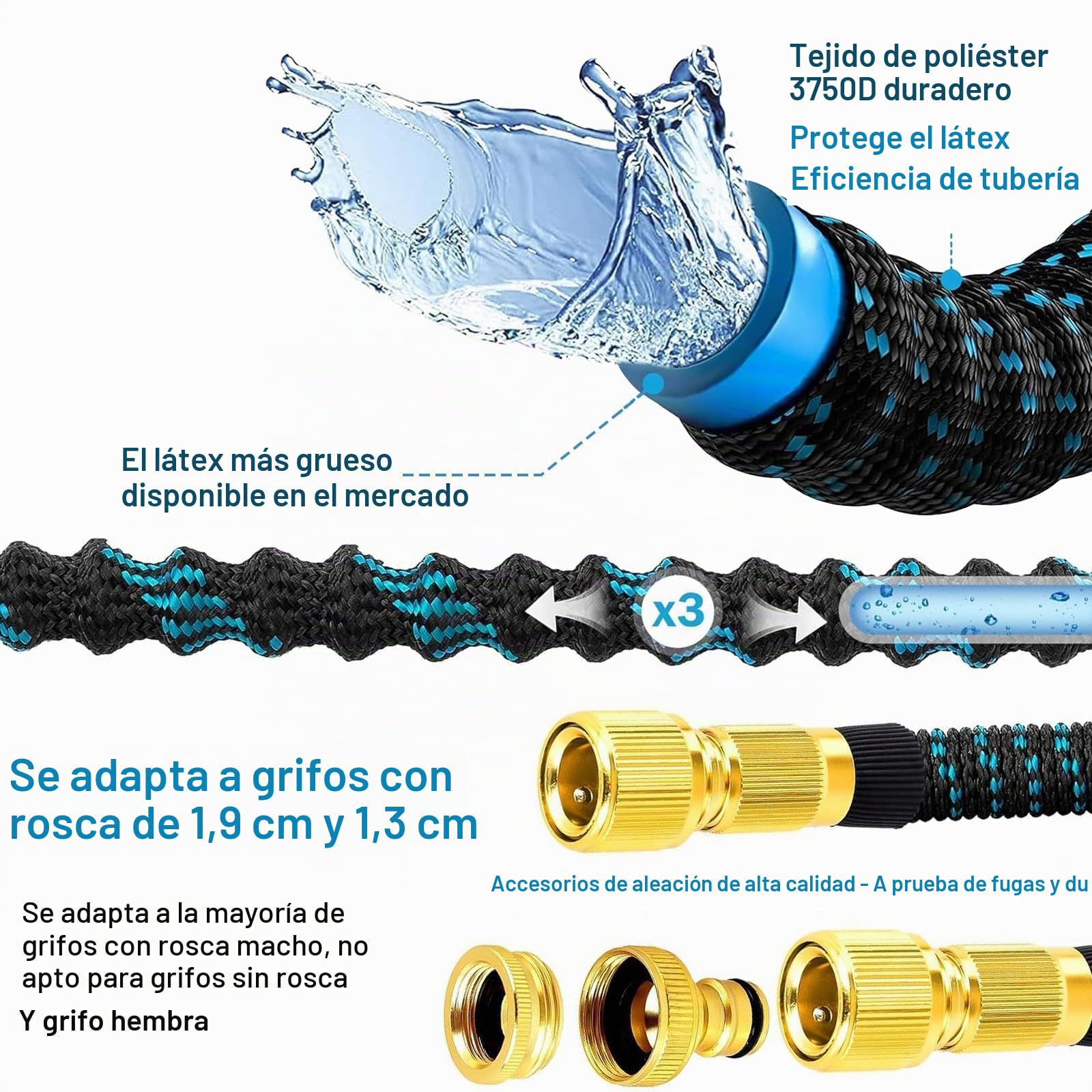 Manguera de jardín expandible,Manguera de jardín flexible expandible de 15 m,con pistola de pulverización de 10 modos,con conectores de 1/2 pulgada y 3/4,de agua para regar el lavado de coches (30M)