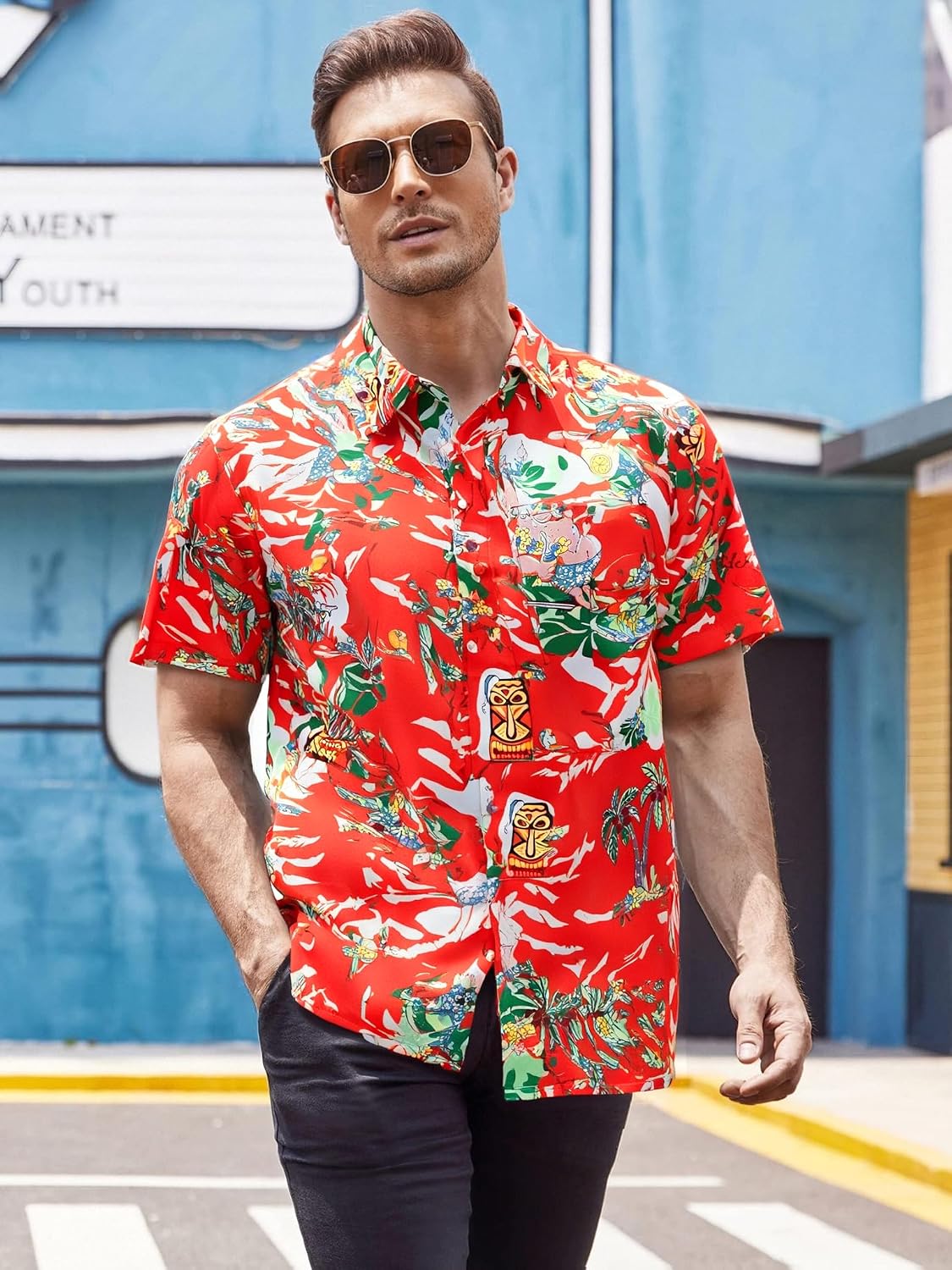 Christmas Hawaiian Shirt for Men Christmas in July Shirt Men Funny Santa Claus Graphic Summer Beach Button Down Tops