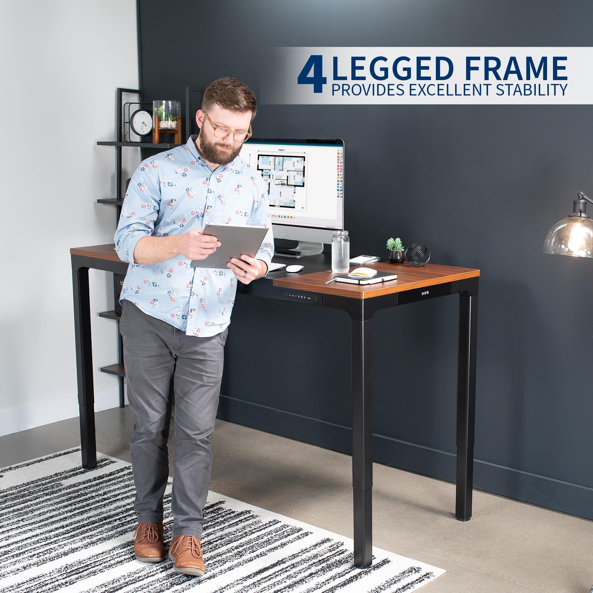 VIVO Premium Electric 71 x 30 inch Height Adjustable Memory Stand Up Desk Black 4-Leg Quad Motor Frame — view 7