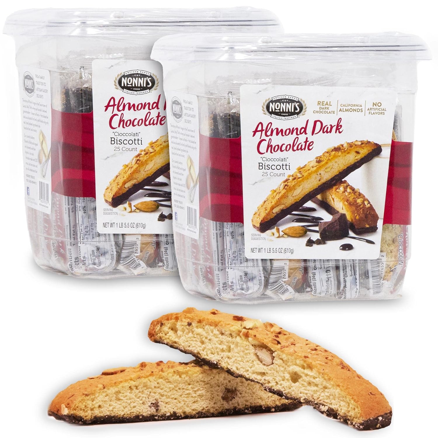 Nonni's Cioccolati Biscotti Italian Cookies 2 Tubs