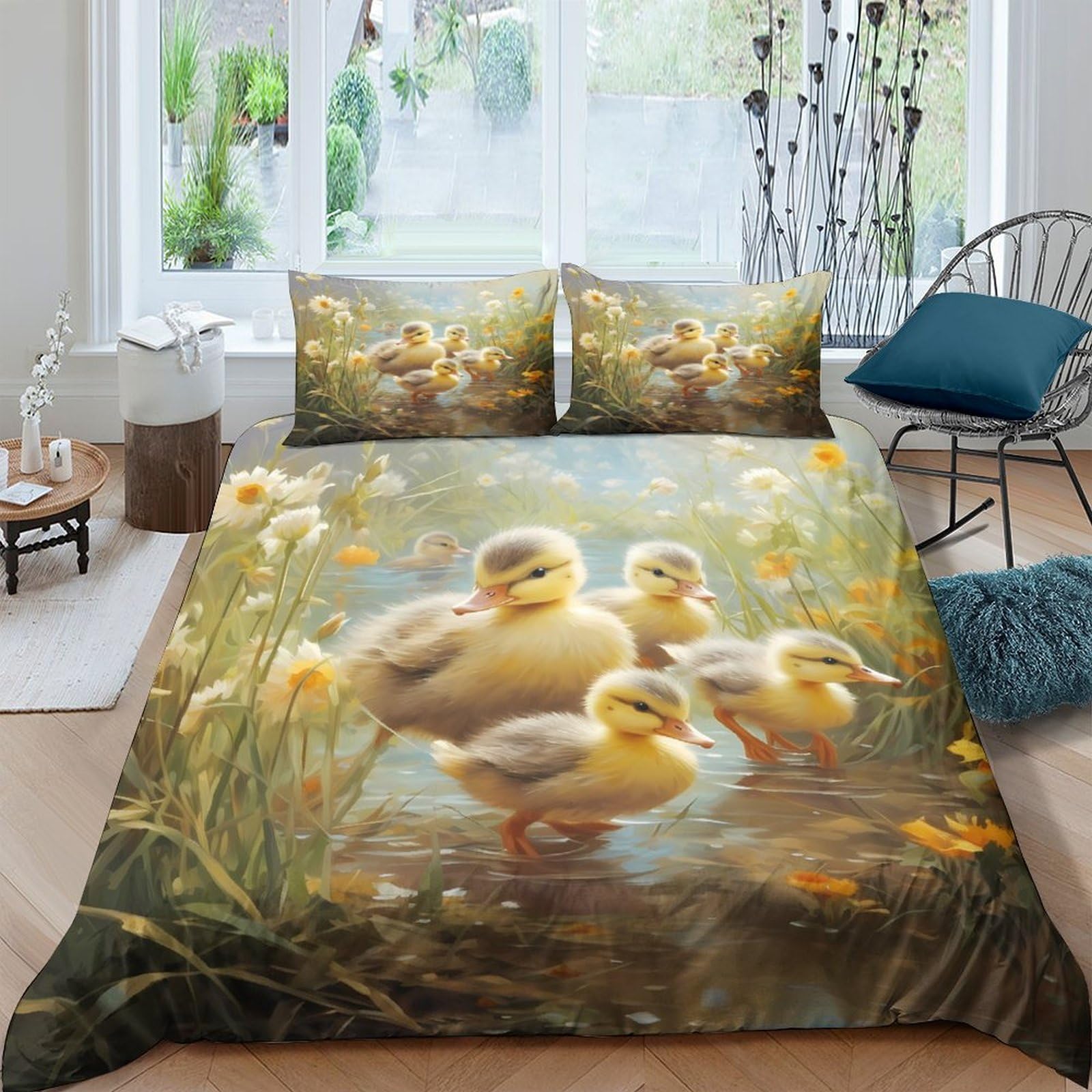 Ctjqhvkz Style-8 3D Printed Ducklings Meadow Fitted Sheet Microfiber Soft Anti-Slip Bed Cover For Bedroom Guest Room Decor Washable Single（135X200cm）