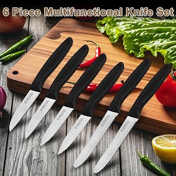 Paring Knife Set,6Pieces,Kitchen Knives For Veg.&Fruit,Black