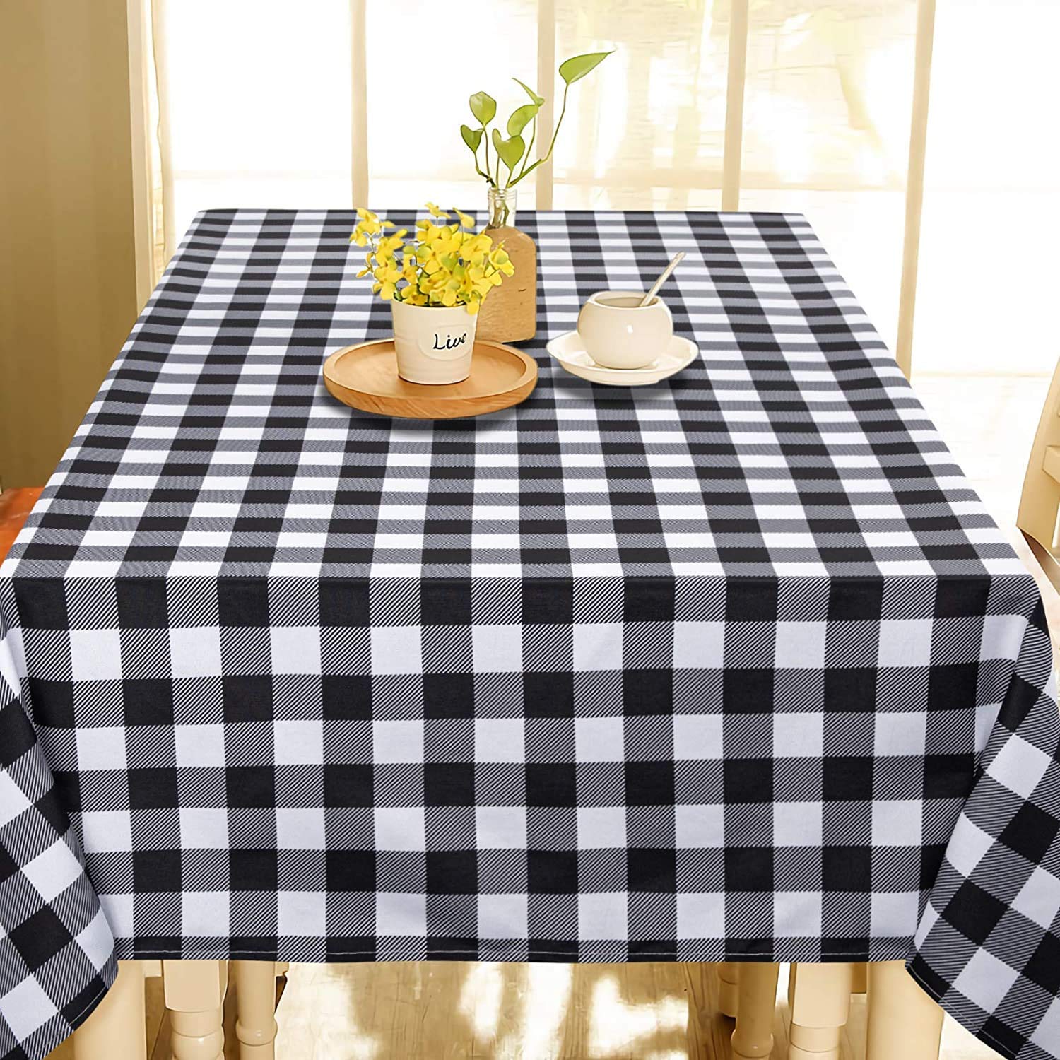 HB MSALA Cotton 6 Seater Checkered Tablecloth - Stain Resistant, and Wrinkle Resistant Washable Table Cloth for Dining Room, 60 x 84 Inch,Black and White Gingham Pattern (Black and White)