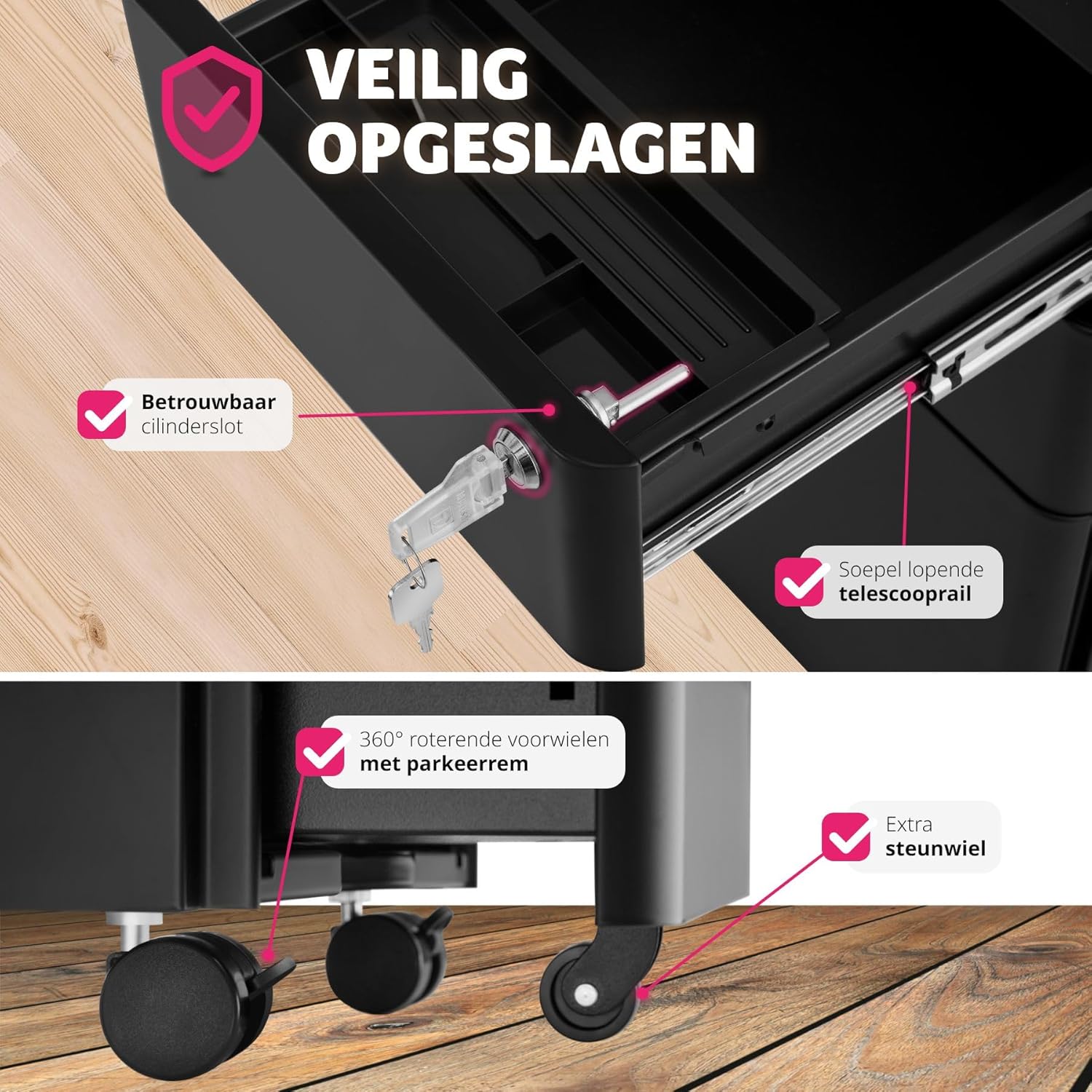 Bottom drawer of the filing cabinet open, showing hanging files in place.
