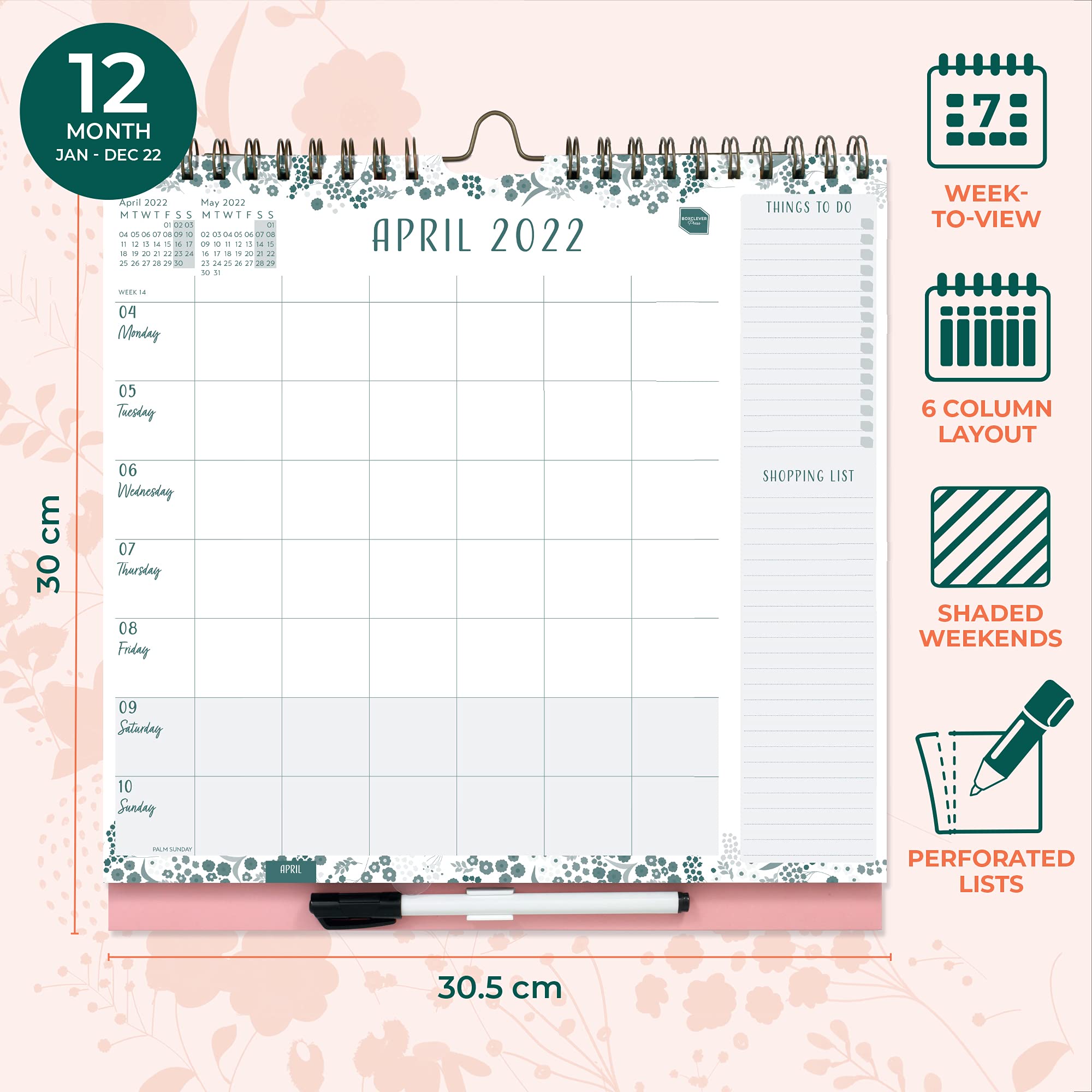 Boxclever Press Family Weekly Planner 2022 Calendar. Wall Calendar 2022