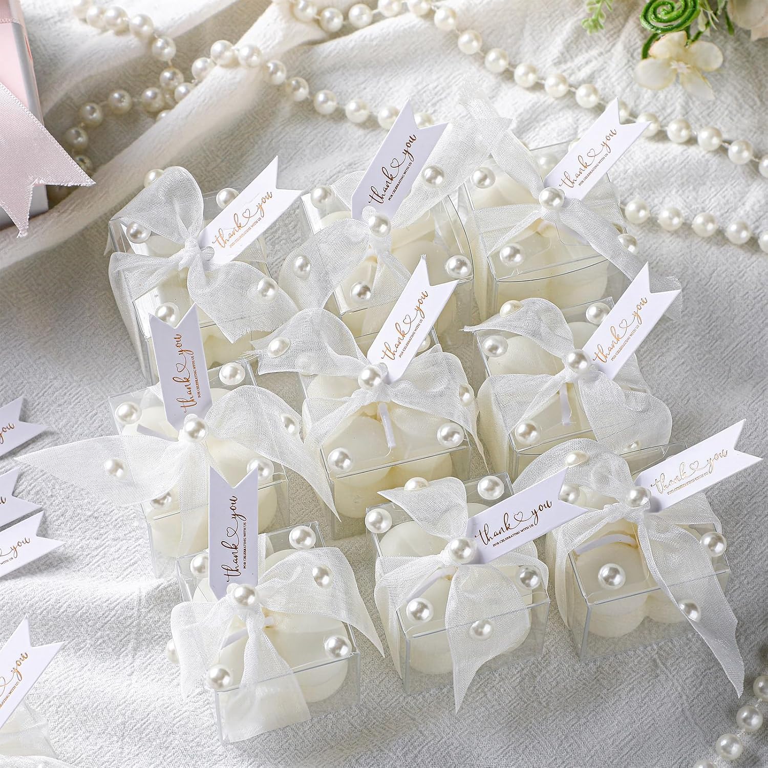 Nuanchu 30 Sets White Mini Bubble Candles Wedding Favors Gifts for Guests Bulk 1.6" Small Pearl Decorative Bubble Candles Bridal Shower Favors with Thank You Cards Ribbons for Baptism Wedding Gift