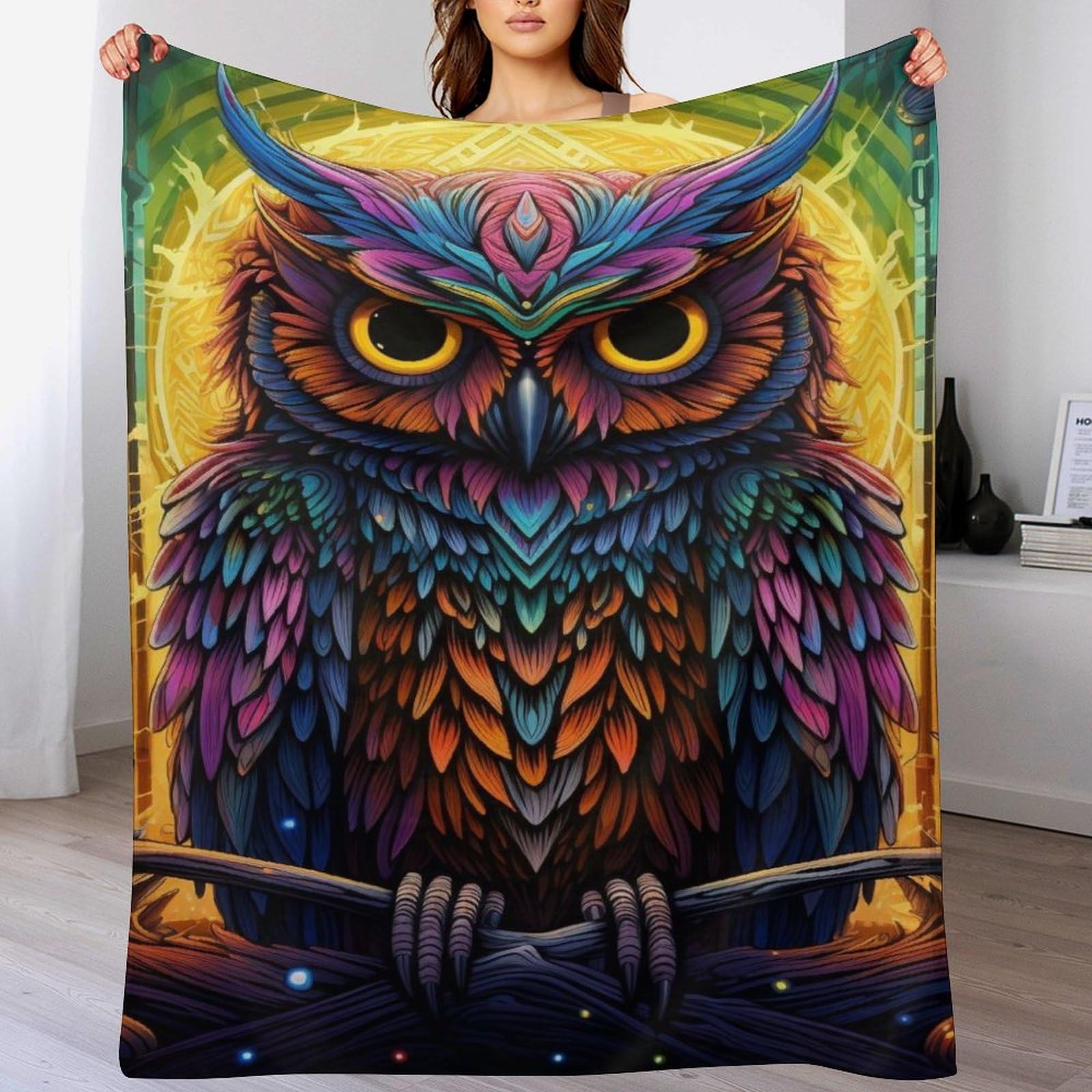 Manta de búho premium tacto aterciopelado de franela 140 x 180 cm