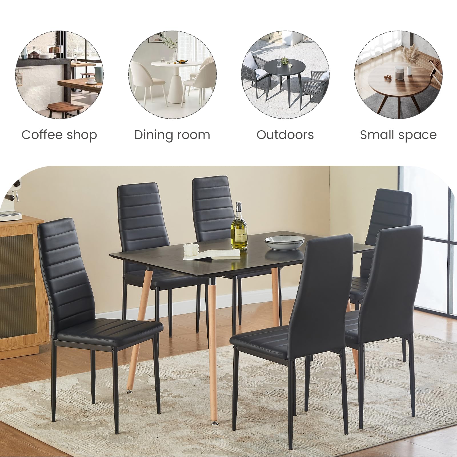 buybyroom Juego de 6 sillas de comedor Negro, sillas de cocina modernas con patas de metal, sillas tapizadas, Fácil de montar, adecuado para comedor, salón, cocina
