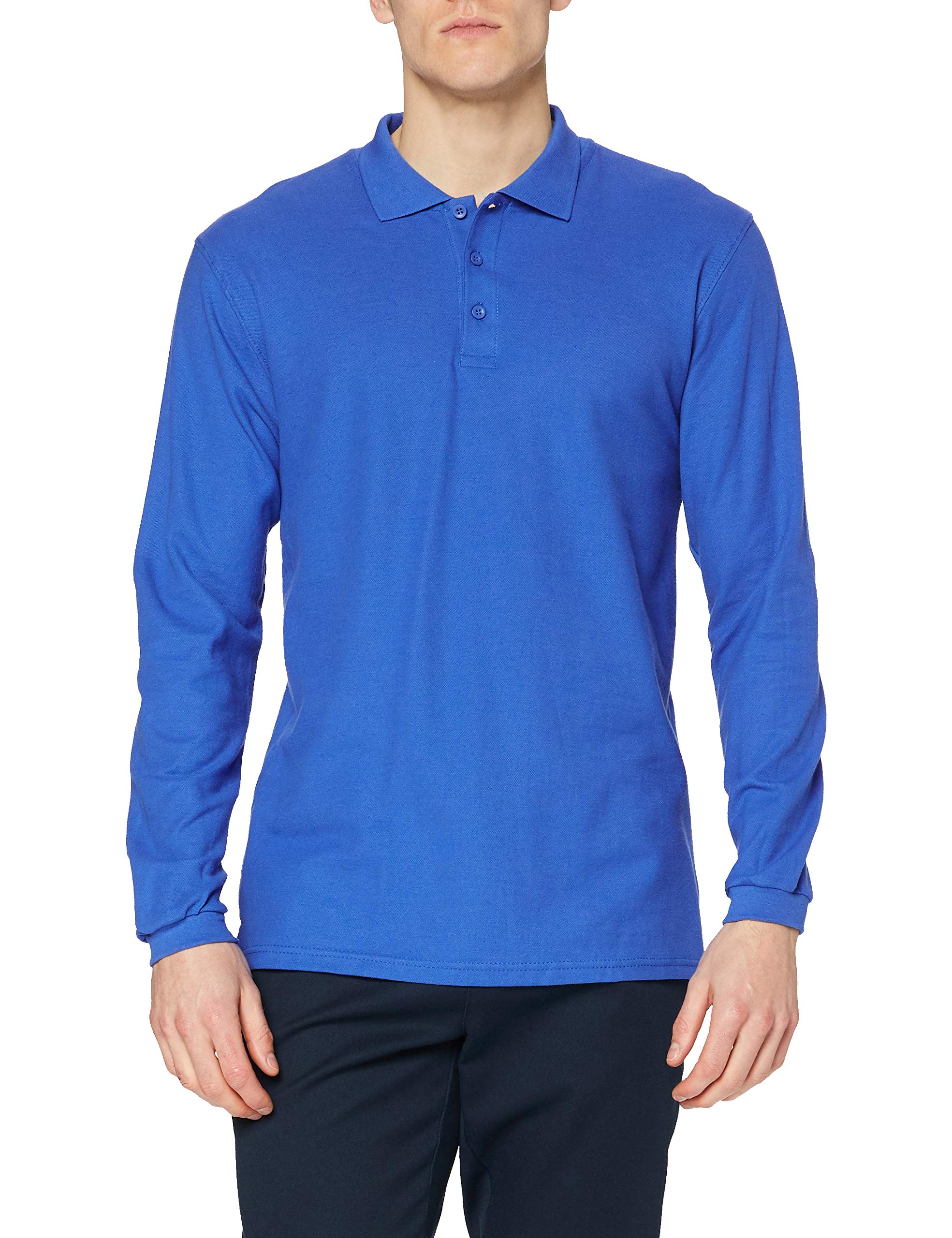 Fruit of the Loom Men's Premium Long Sleeve Polo Shirt, Royal, Large