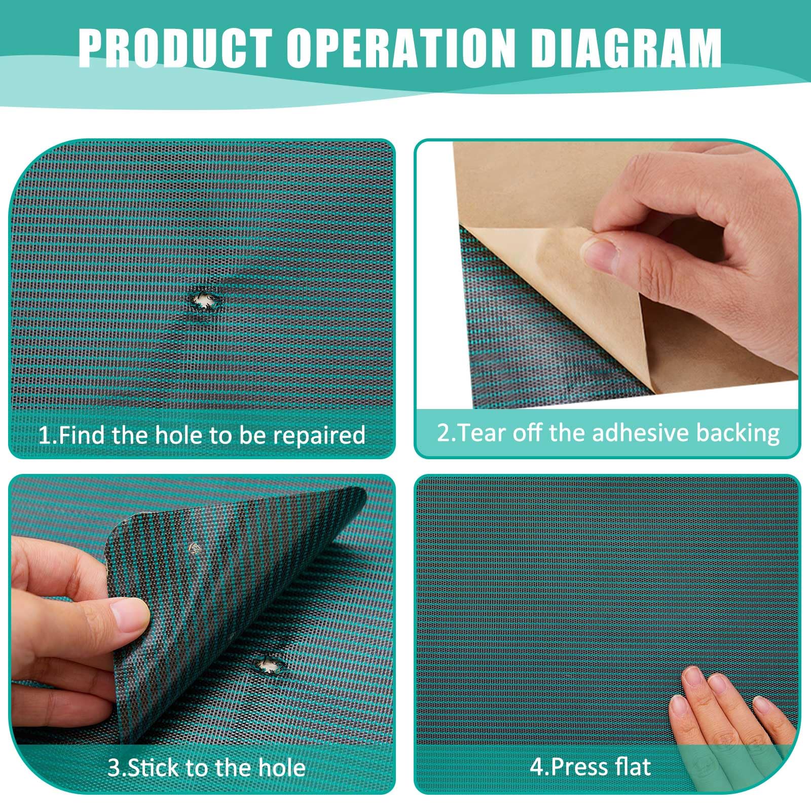 Pushglossy Kit de 4 rollos de parches para cubierta de piscina, kit de reparación de parches de seguridad para piscina, autoadhesivo, resistente al desgarro, parche de reparación de cubierta de