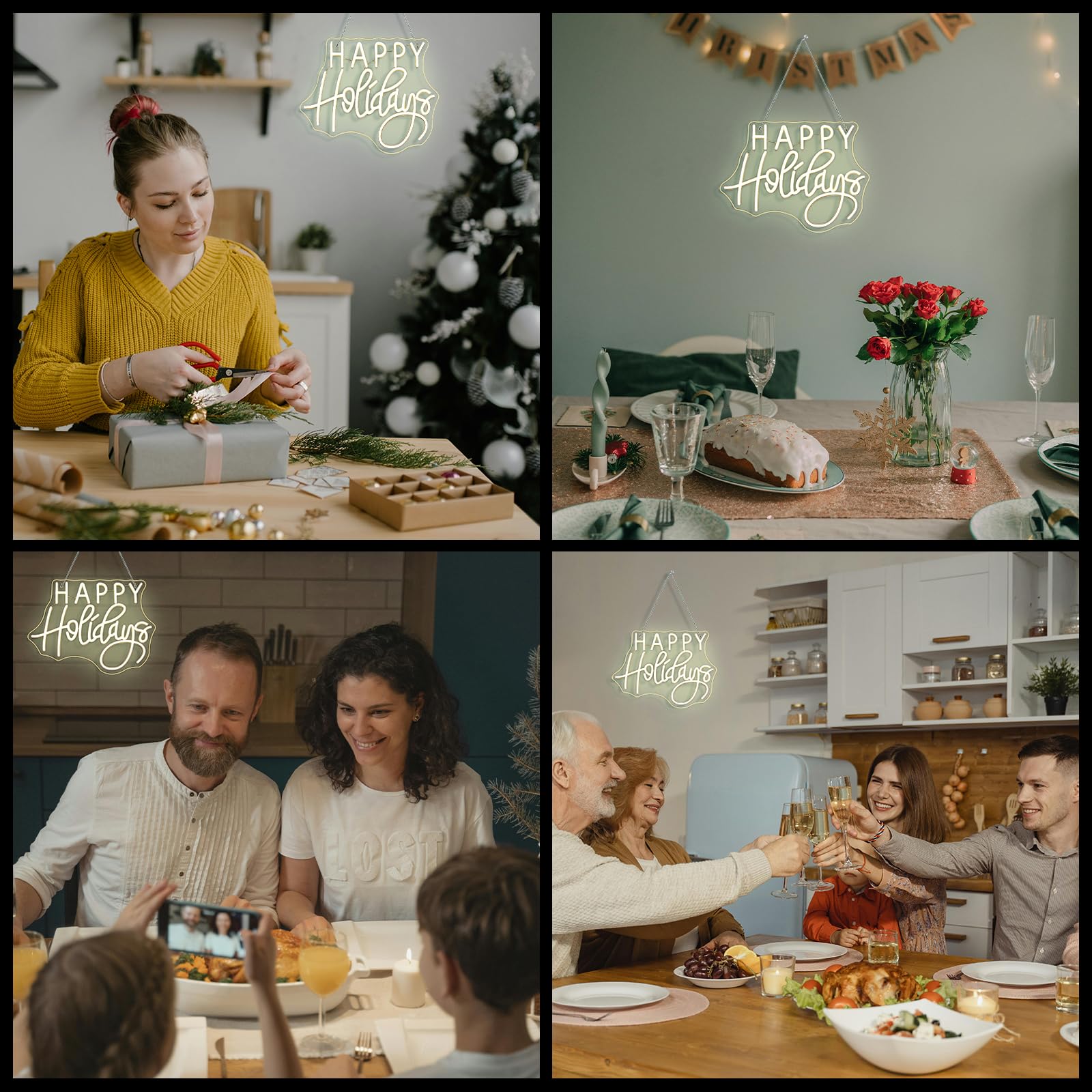 Horseneon Letrero de neón Happy Holidays para decoración de pared, árbol de Navidad, luz LED de neón con alimentación USB para fiestas, ventanas, decoración del hogar, dormitorio, sala de estar
