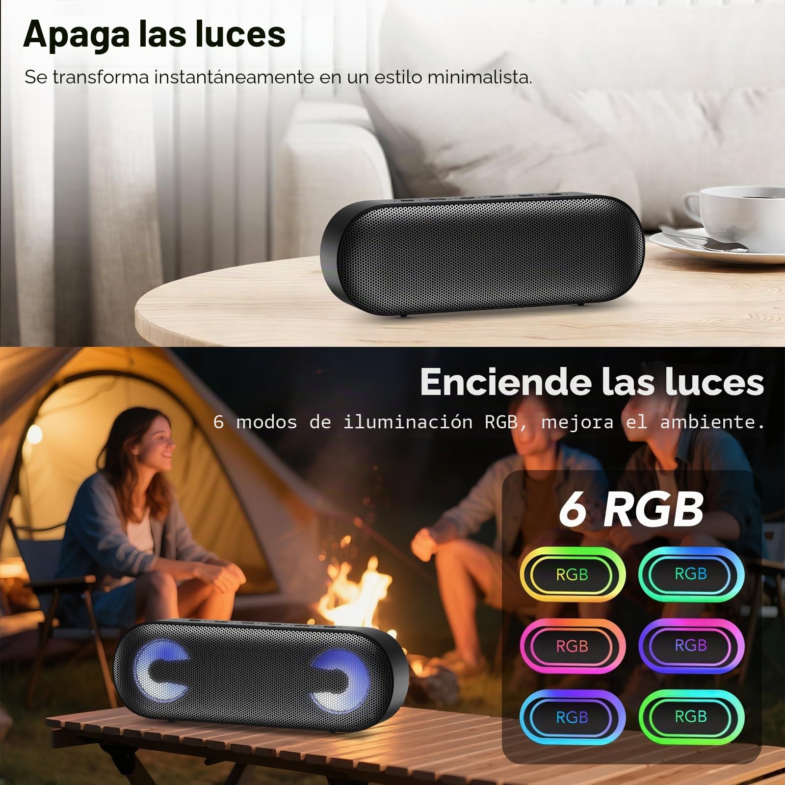 Altavoz Bluetooth Portátil Potente 40W, Altavoces Bluetooth 5.4 con Emparejamiento TWS,7 Cambios RGB, 30 H Reproducción, Impermeable IPX7, Speaker de Exterior para Viajes/Deportes/Fiestas/Ciclismo
