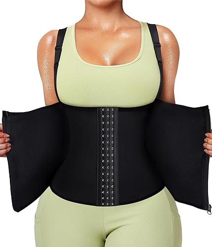 GAODI Traje de sauna para mujer, moldeador de cuerpo, Entrenador de cintura negro. Traje de sauna negro,Gris,Entrenador de cintura negro.