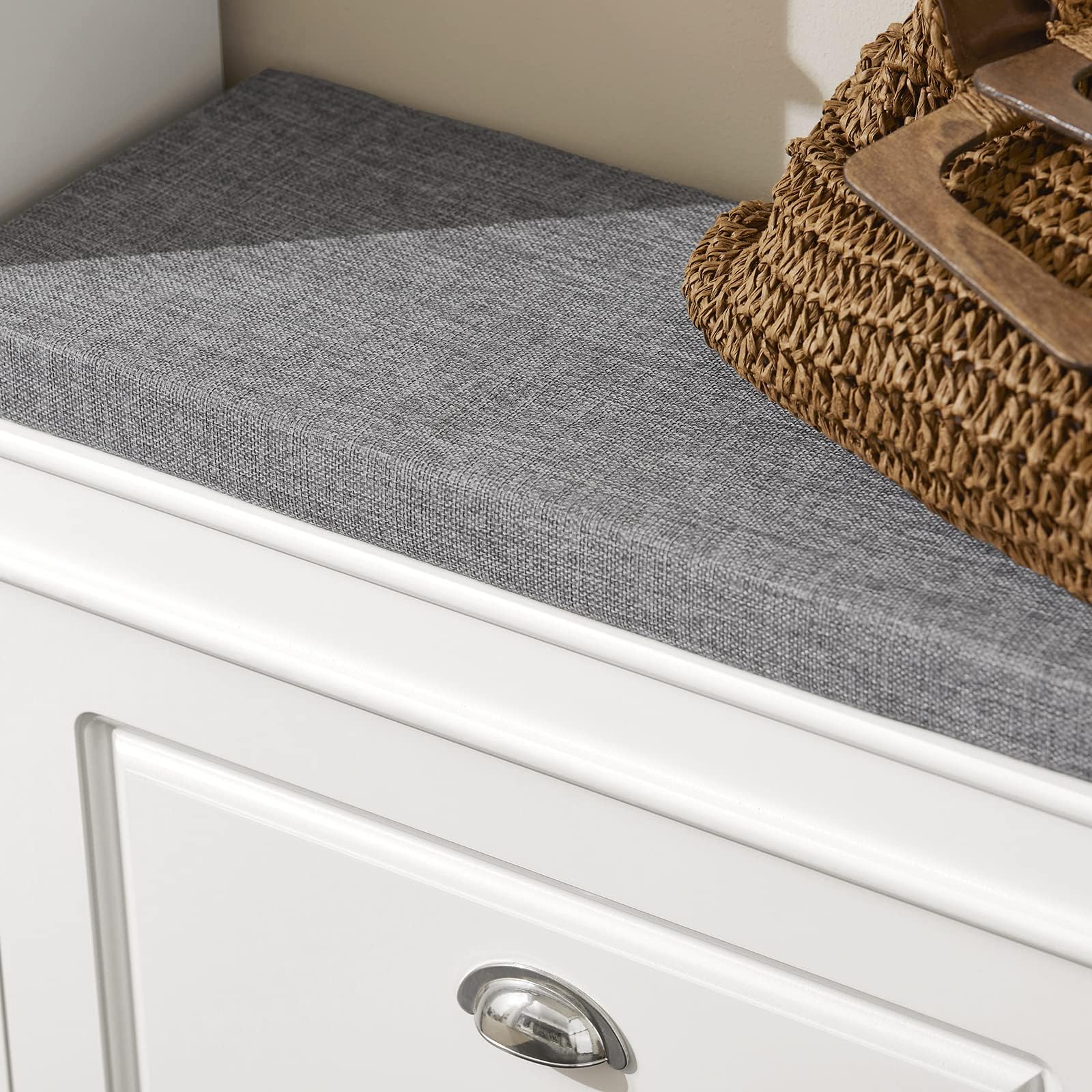 SoBuy Banc Chaussures avec abattant 60x24x51cm pour entrée | Meuble d'entrée avec coussin mousse haute densité, MDF E1 FSC, coffre caché, charge 150kg, blanc FSR82-K-W