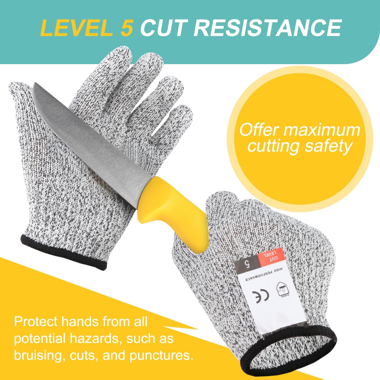 HhBdy Cut-Resistant Protective Gloves for Kids - 2 works, Level 5 Protection for Kitchen Chainsaw, Construction, and Gardening (XS) - Image 3