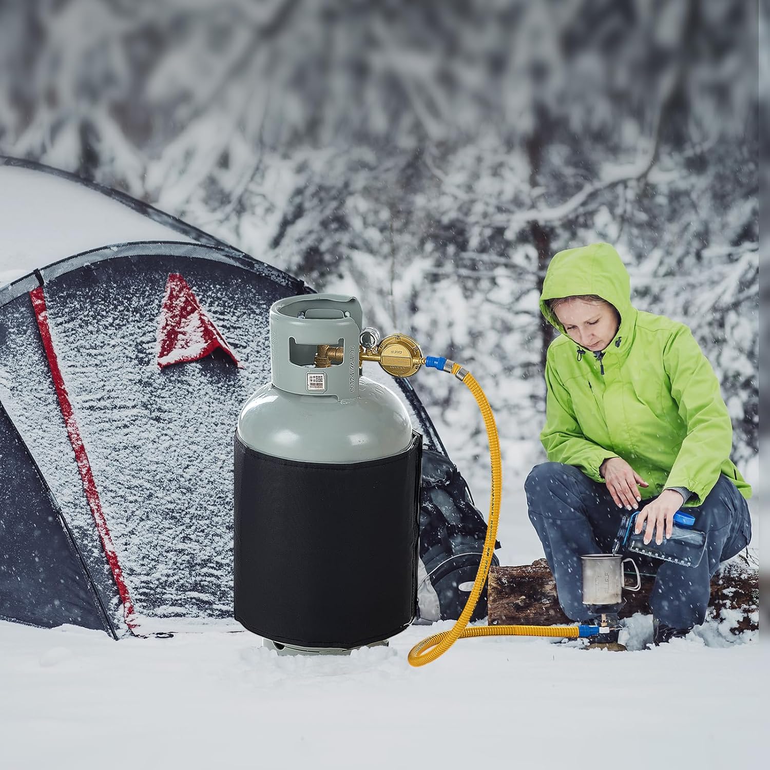 VEVOR Insulated Band Style Gas Cylinder Warmer, Fits 40Lbs Gas Tank 120W Propane Heater, Tested to UL 499 Standard, FCC Listed, Durable Waterproof Oxford Fabric, Fixed Internal Thermostat Max Temp 90℉