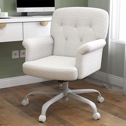 ZZH Comfy - Silla de escritorio para oficina en casa, silla de tocador tapizada con ruedas y brazos, moderno asiento giratorio ajustable para sala