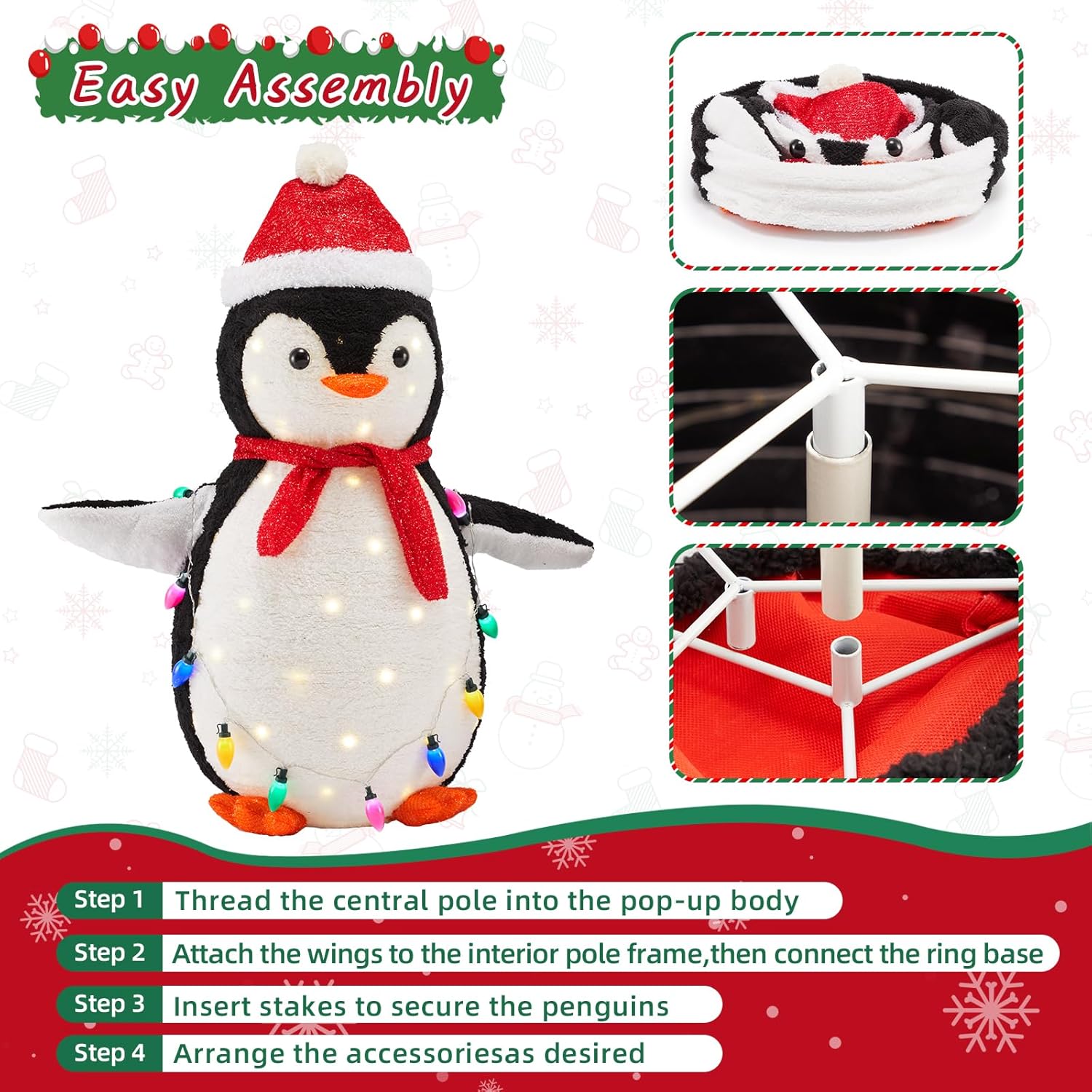 Hexago 2-Piece Lighted Penguin Family with 150 LED Lights, Collapsible Pop-Up Holiday Display, Weather-Resistant Outdoor Christmas Yard Decoration