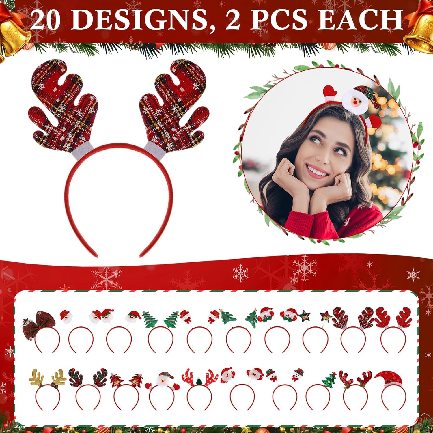 Hiboom 170 Pcs Christmas Party Favors Bulk, Xmas Gift Decorations Accessories, Glasses, Elk Headbands, Jingle Bell Necklaces, Glow Bracelets, Holiday Booth Props Supplies Stocking Stuffers