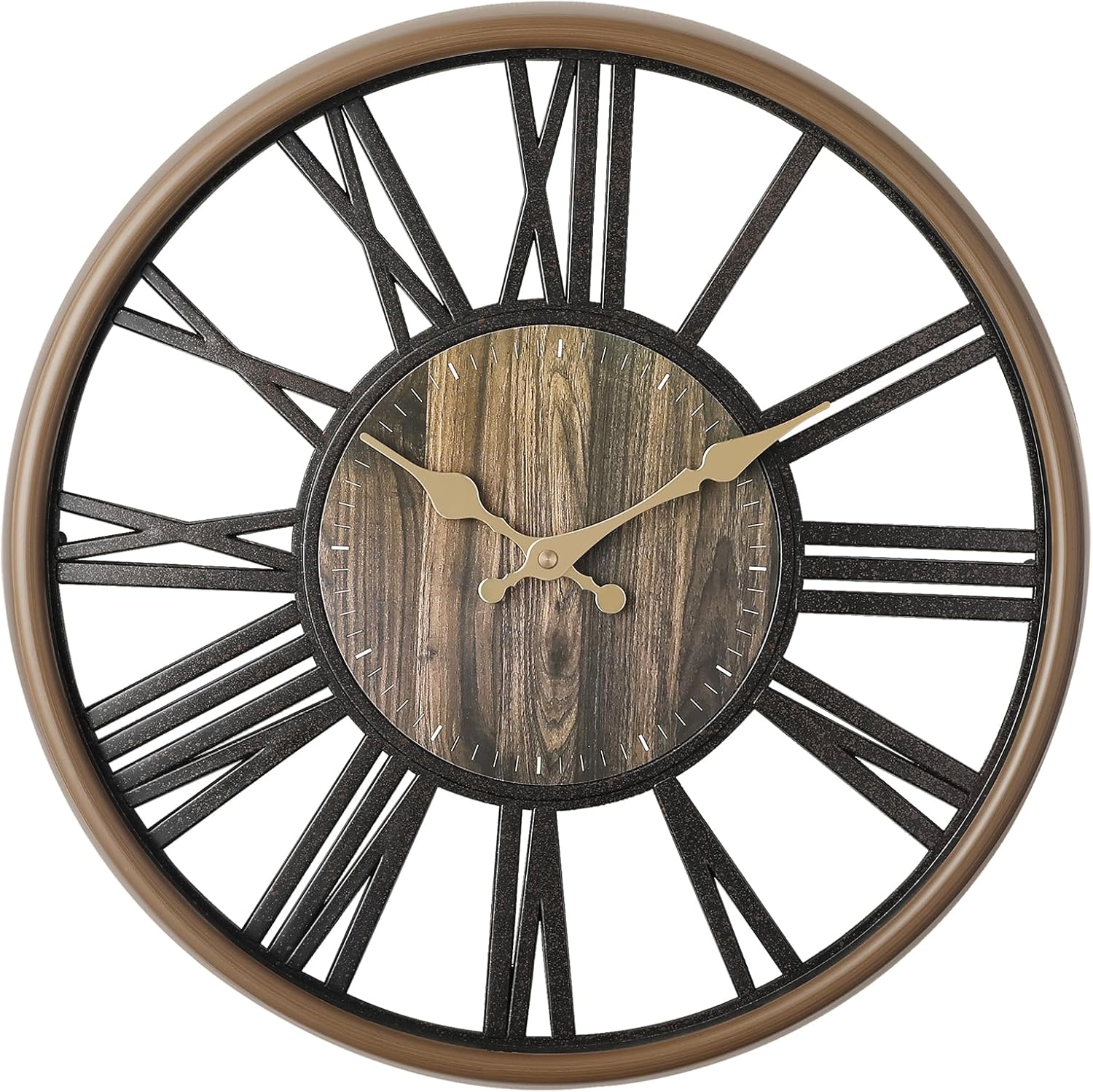 Classicl Style Curved Glass 16'' Wall Clock Retro Roman Numerals - Vintage Timepiece Battery Powered Home - Silent Non-Ticking Clocks Living Room - Bedroom - Kitchen Wall Clock (Brown)
