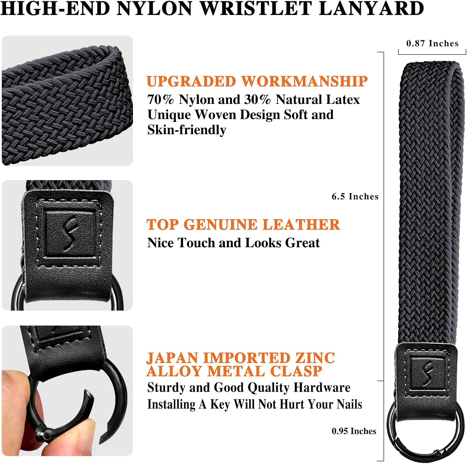 Fishent Stretchy Key Chain, Cute Keychain Wristlet, Upgraded Woven Wrist Lanyard for Keys, Key Chains for Women Men Car Keys ID Badges Card Wallet Phone, Black - Image 4