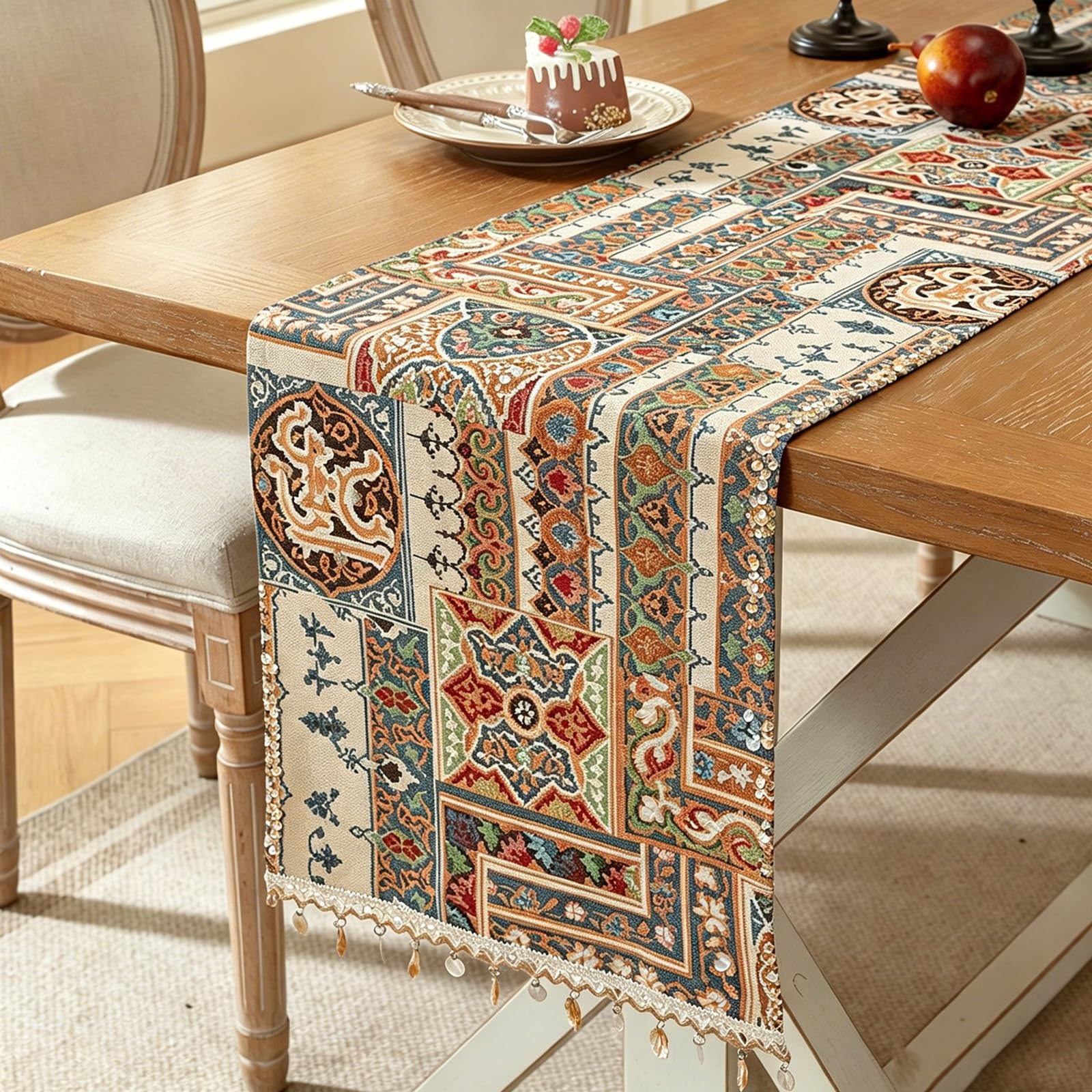 Vintage Rustic-Style Long Table Runner, Nostalgic Farmhouse-Style Long Table Runner, for TV Stands, Dining Desks, Shoe Cabinets and Home Decor(Off-white,210cm/82.6in)