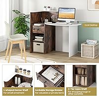 Vista 35 de Giantex Reception Desk, Front Counter Desk with Lockable Drawer, Checkout Table with Round Tabletop, Corner Shelf & Adjustable Shelf for Office