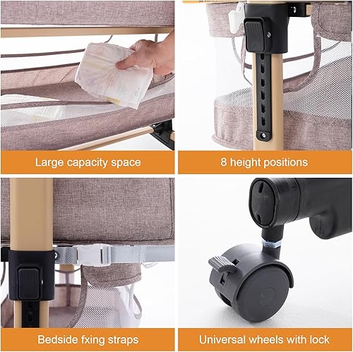 Miniatura 3 de Cuna de bebé 3 en 1, cuna de moisés junto a la cama, cuna portátil ajustable para bebés recién nacidos, color caqui Moisés
