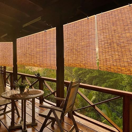 Miniatura 2 de Persianas de bambú para ventanas, persianas enrollables con varillas para exteriores, enrollables de bambú retro, resistentes al agua, anti-UV, para