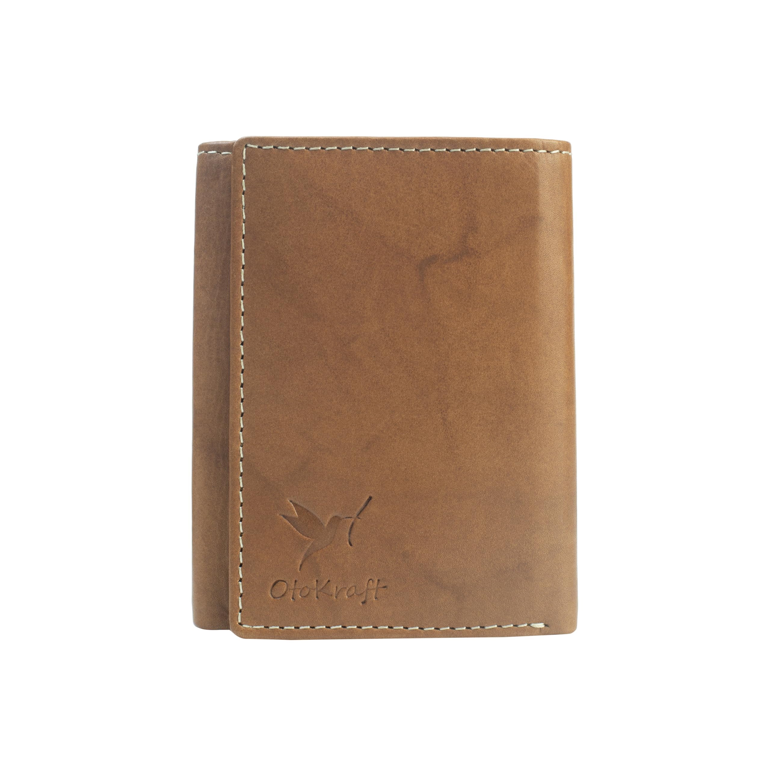 OTOKRAFT RFID Blocking Trifold Wallet for Men – Premium Full Grain Leather Wallet with ID Window, 9 Card Slots, 2 Hidden Pockets, 2 Bill Compartments